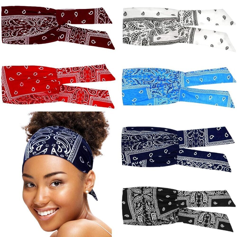 6 Pieces Wide Headbands for Women, Adjustable Bandana Headband Tie, Knotted Afri
